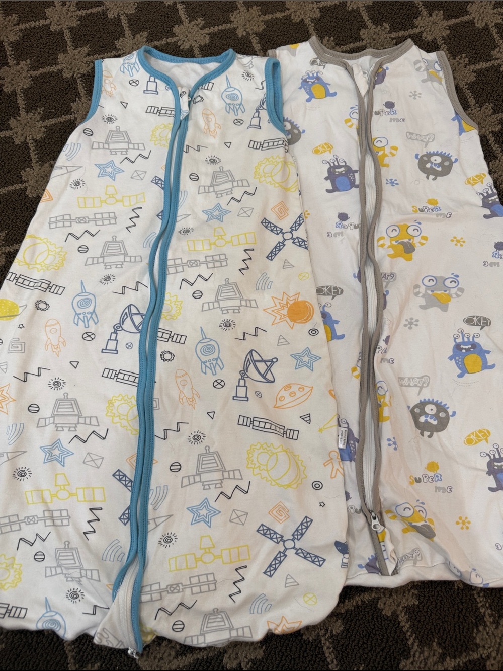 Unbranded Kids Sleeveless Sleep Sack - White with Blue & Yellow Space Print